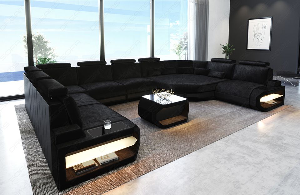 Sofa Wohnlandschaft Asti U Form mit LED Beleuchtung und Relaxecke in Berlin