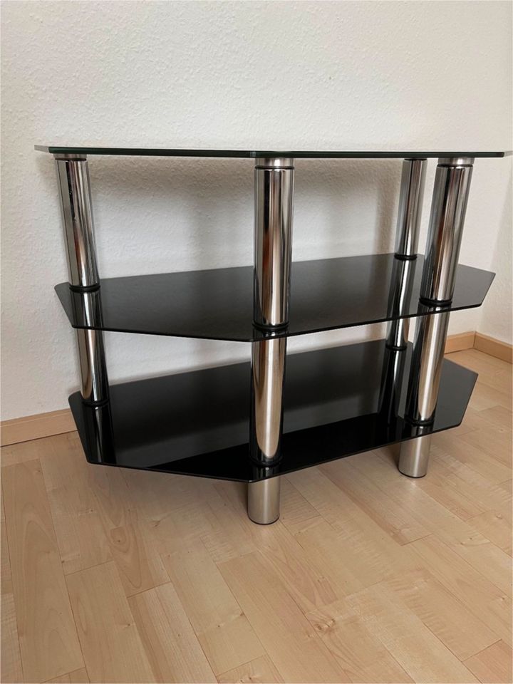 Schrank/TV- Rack mit 3 Schwarzglasplatten Höffner, gebraucht in Dresden