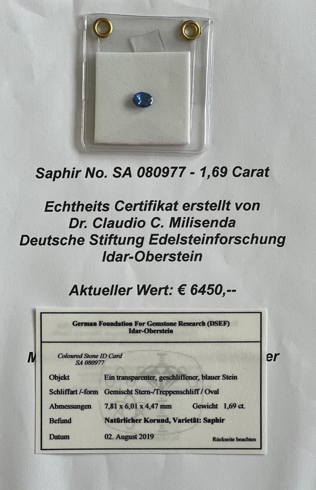 Wertanlage Edelstein Saphir - LAGERAUFLÖSUNG in Trusetal