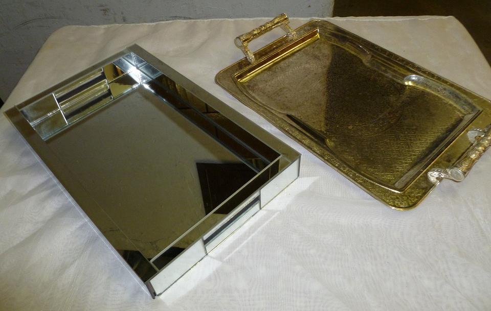 Tablett Serviertablett Kupfer Silber Bronz Spiegelglas Metall in Geislingen an der Steige