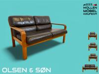 WMK # Rares skandinavisches Mid-Century Designersofa von L. Olsen & Søn Møbelfabrik mit Echtleder Bezug & Teakholz Rahmen # 2er Ledercouch Ledersofa Sofa Couch Sitzgarnitur Danish Design Vintage Teak Friedrichshain-Kreuzberg - Friedrichshain Vorschau