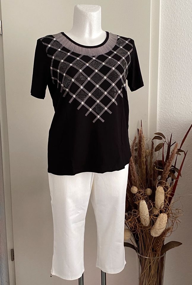 Set Shirt kurze Hose Gr 44 neu schwarz weiß Perlen Strass in Nohra