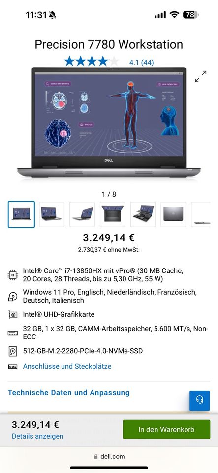 Dell Precision Workstation Gaming Laptop 32GB RAM i7 in Halle
