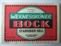 1 DDR-Bier-Etikett - Wernesgrüner Bock, VEB GK Karl-Marx-Stadt, Bayern - Regensburg Vorschau