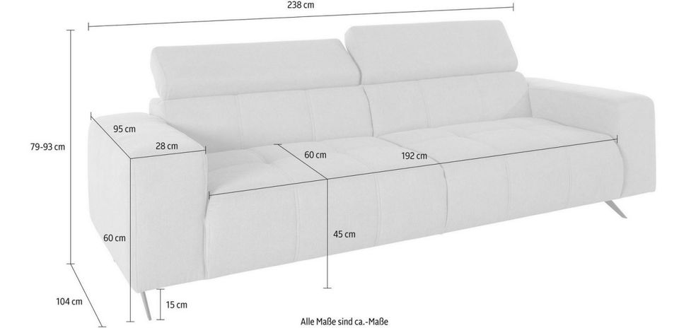 Sofa Garnitur 2 Stück 3-Sitzer 238cm Grau Luxus-Microfaser Trento in Köln