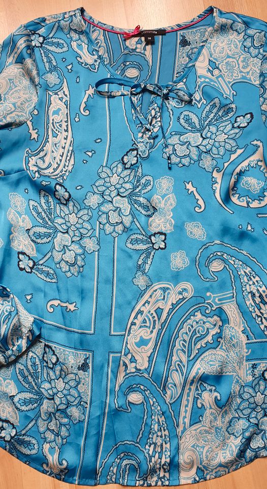 Comma Satin Bluse türkis Paisley 38 Frühling in Sibbesse 