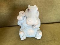 Nilpferd-Figur 20 cm mit Baby-Hippo sitzend Ton/Steingut Saarland - Homburg Vorschau