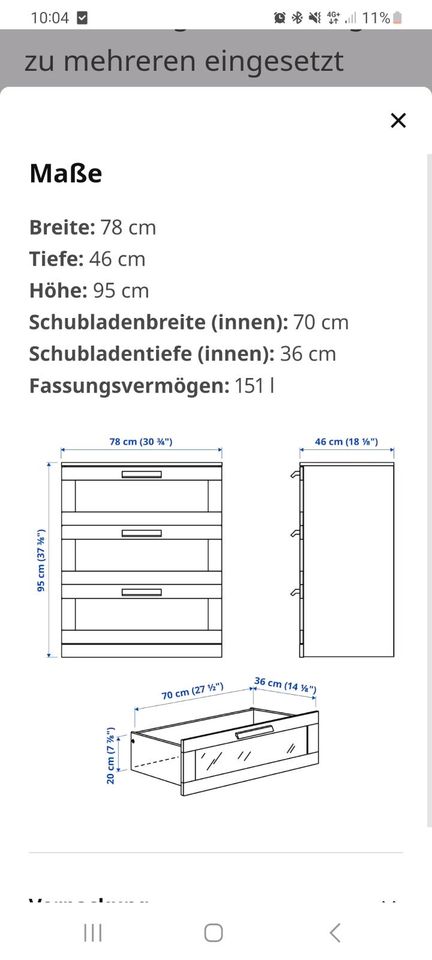 Ikea brimnes kommode weiß 3 Schubladen in Moers