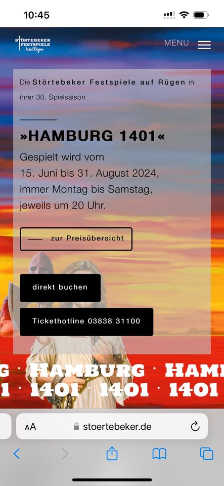 Störtebecker 2024 „Hamburg 1401“ Premieren Vorstellung 4 Tickets in Völpke