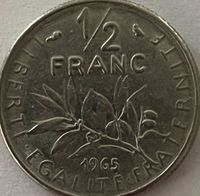 1/2 Franc Münze, Lib. Egalite Fraternite, 1965, Rep. France Baden-Württemberg - Mühlhausen Vorschau