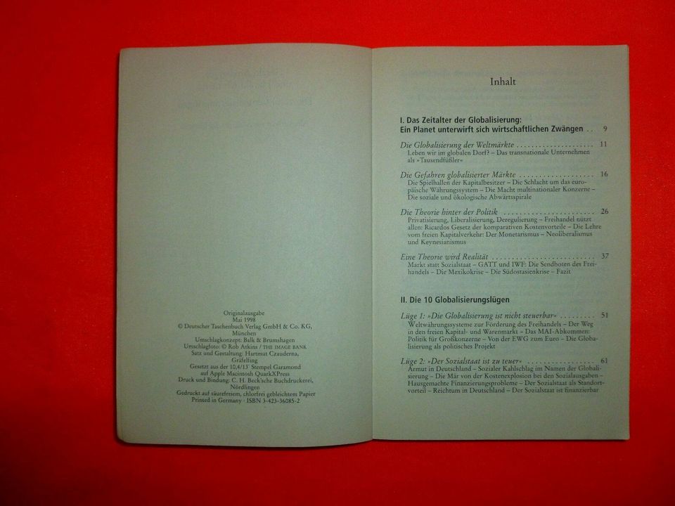 1 original Buch  " Die 10 Globalisierungslügen " vom Mai 1998 * in Schopfheim