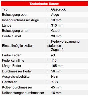 YSS Stoßdämpfer, Suzuki VL 800 Volusia, Federbein, hinten in Neu Wulmstorf