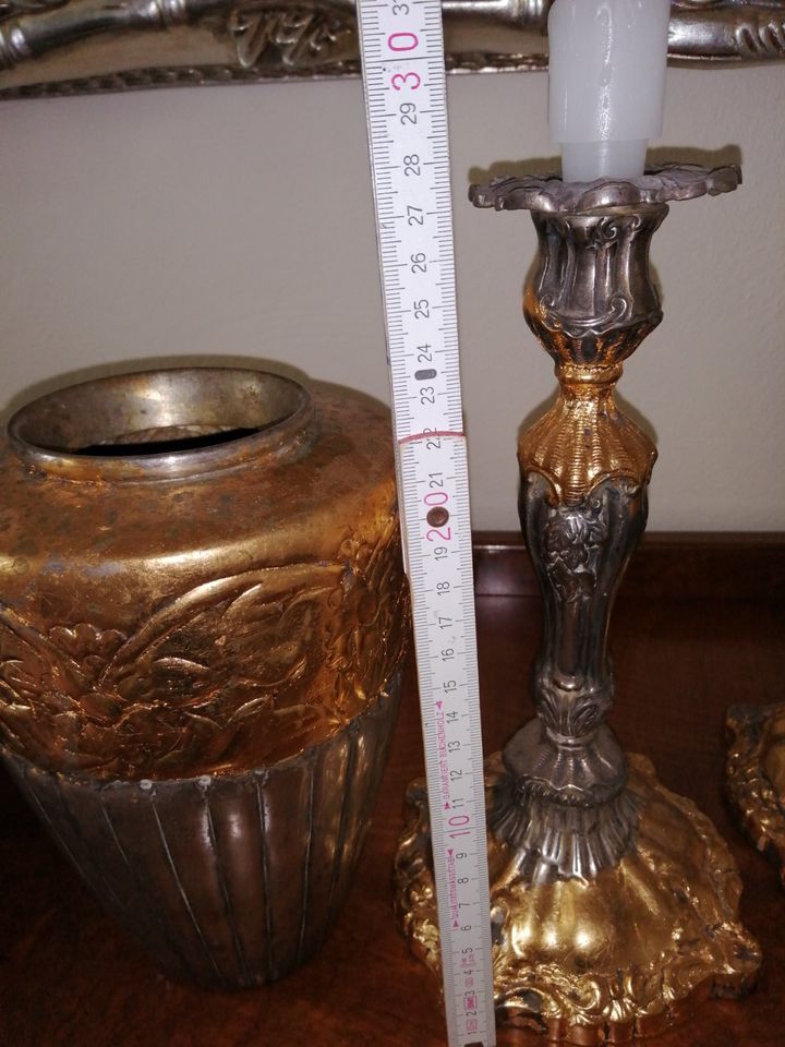 Echt versilbert + Blattgold: Vase & 2 Kerzenständer in Extertal