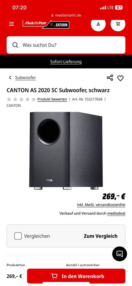 CANTON AS 2020 SC Subwoofer Aktiv Bass Box Lautsprecher in Wuppertal