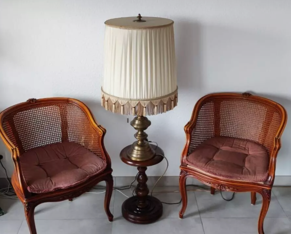 Vintage messing Lampe mit Fransen Lampenschirm, 70er, 2 Stück in Stuttgart