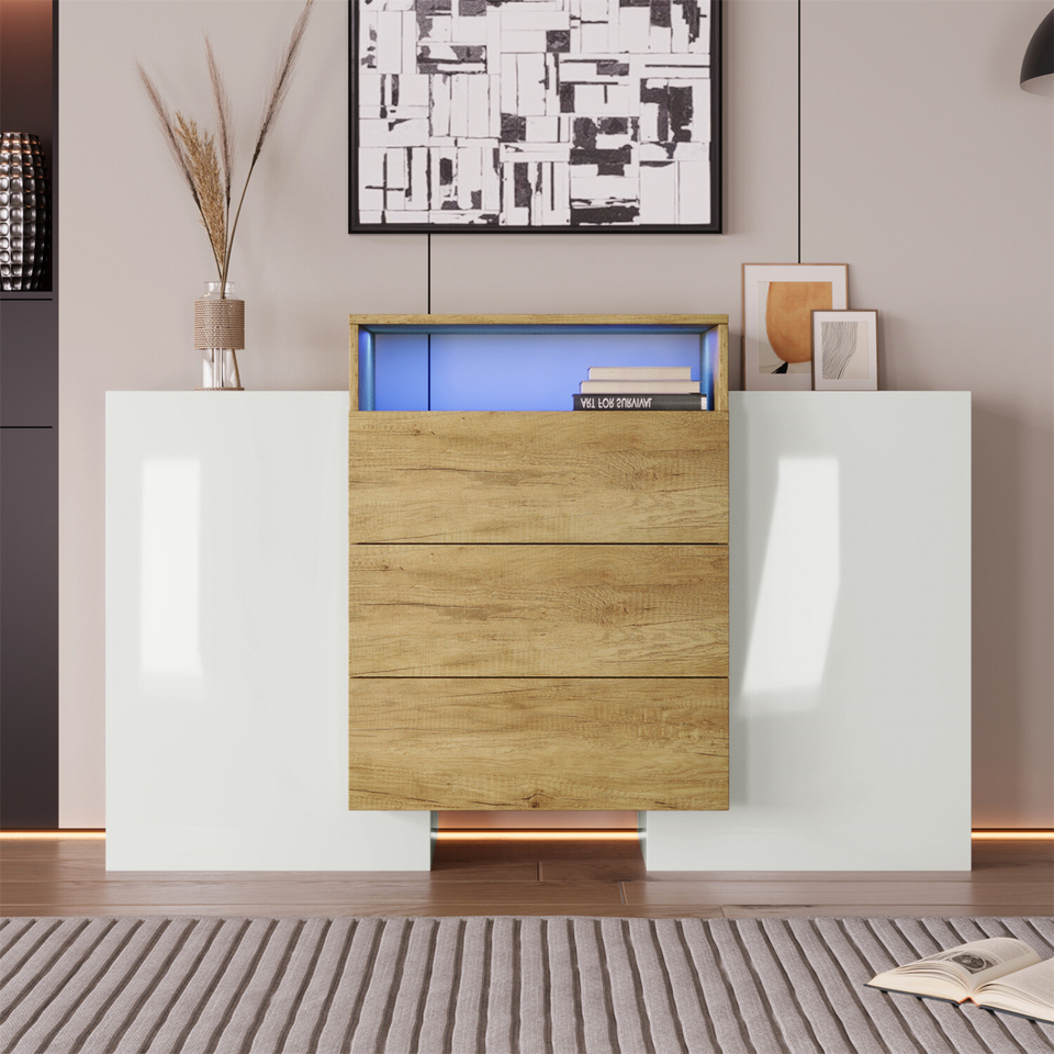Sideboard Schrank Kommode LED Hochglanz Weiß Beistellschrank in Merenberg