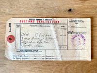 Zoll Papier Anhänger customs declaration von 1947 USA Zollpapier Niedersachsen - Müden Vorschau