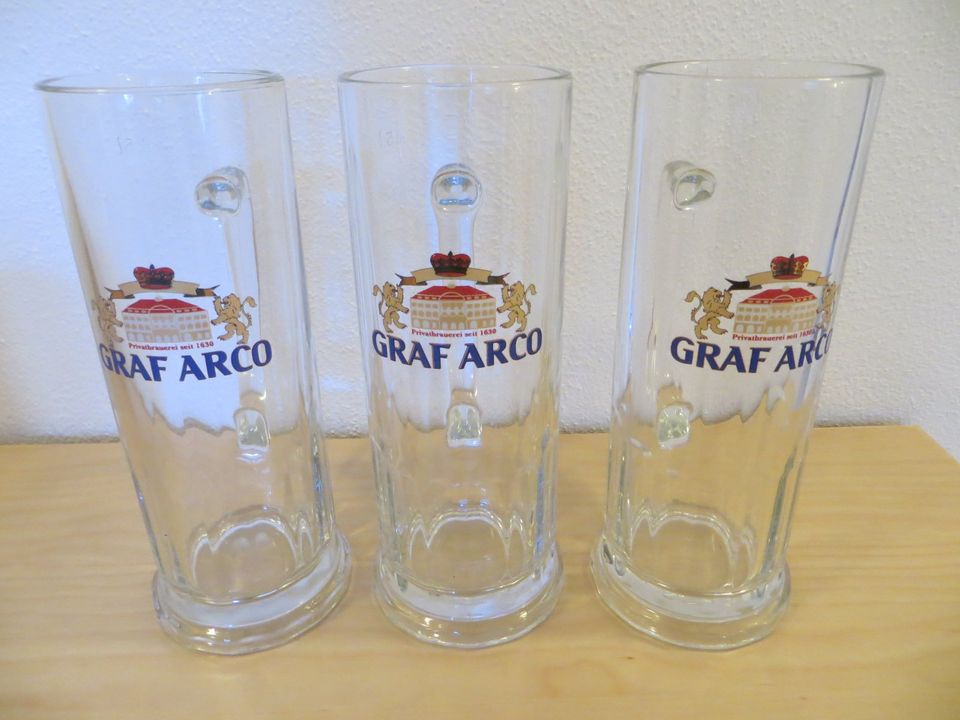 3 Glaskrüge Bierkrüge Halbekrüge Krüge GRAF ARCO, neu! in Winhöring