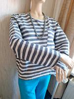 Pullover Gr.48 Janina grau gestreift dunkelblau Langarmshirt Sachsen - Dippoldiswalde Vorschau