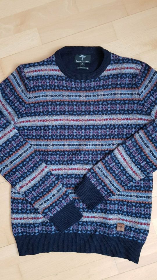 FYNCH HATTON Herrenpullover Merinowolle Gr. S dunkelblau gestreif in Gmund