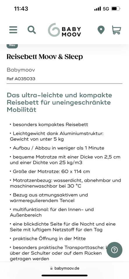 Ultraleichtes und kompaktes Baby Reisebett in Hamburg