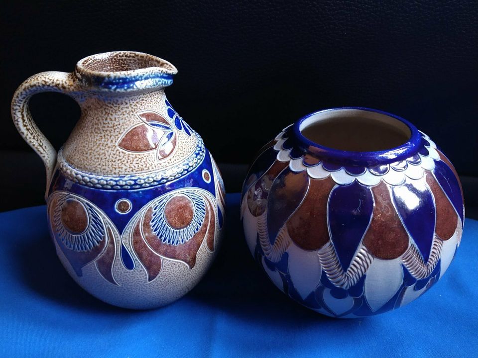 VASE UND KRUG- GIRMSCHEID U. SCHILZ-SALZGLASUR-HANDARBEIT-VINTAGE in Zwingenberg