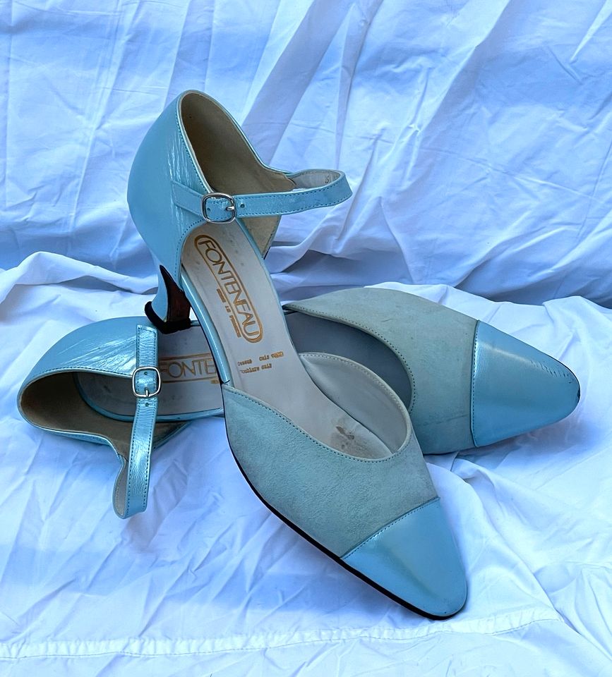 Fonteneau Pumps Mary Jane Gr.39 Metallic Hellblau Leder in Schwetzingen