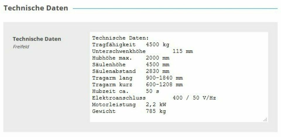 Longus Zweisäulen Hebebühne CL-2.45-C  4,5t mit oberer Querverb. in Köln