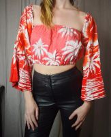 Vintage Crop Top schulterfrei rot Palmen Print Berlin - Neukölln Vorschau