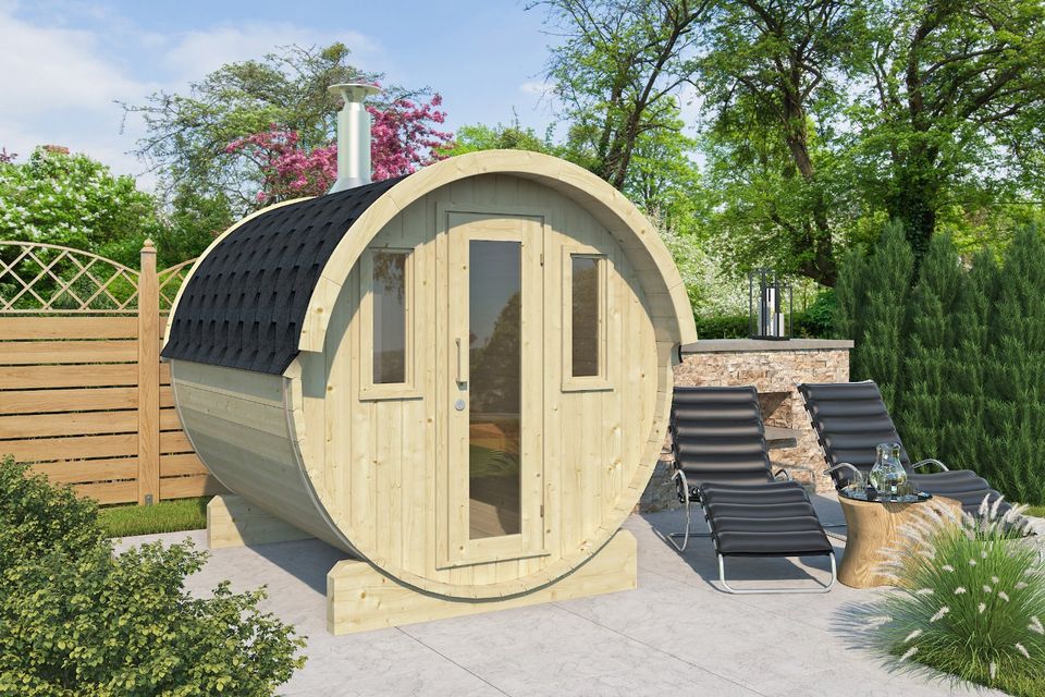 ABHOLBEREIT Saunafass 235 cm Fasssauna Holz Saunakabine Sauna in Hahn am See