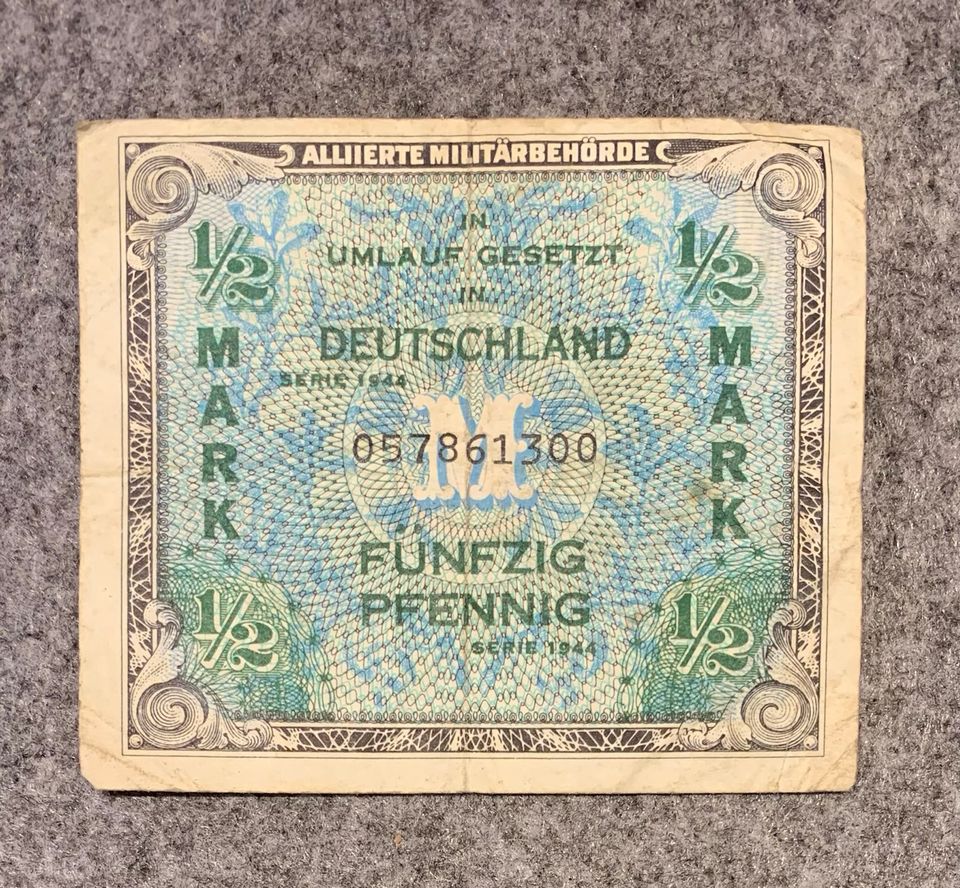 1/2 halbe Mark 50 Pfennig Schein 1944 Sammlerstück in Boffzen