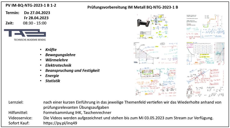 Prüfungsvorbereitung IM Metall BQ-NTG-2023-1 B in Wacken