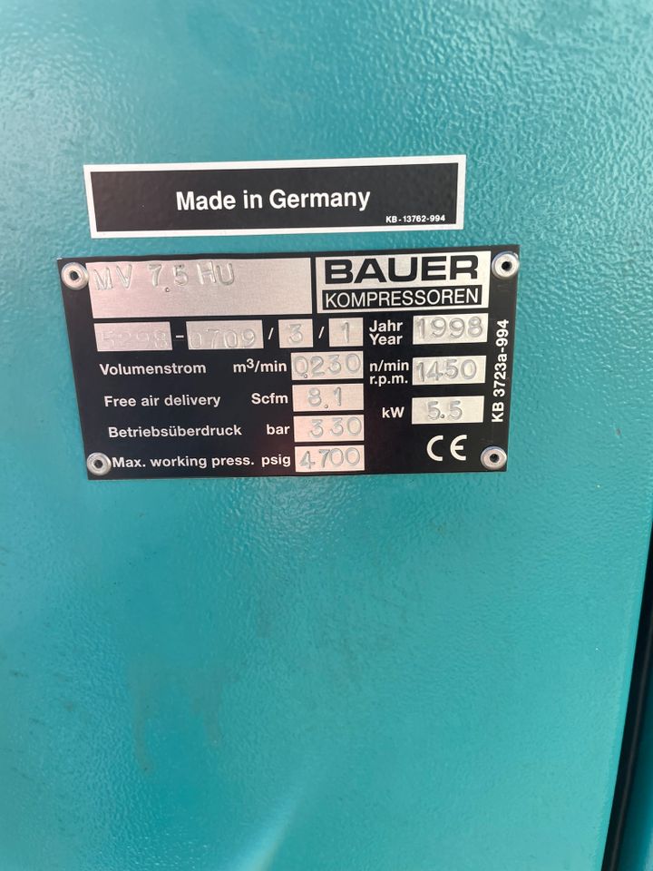 Bauer Atemluft Kompressor MV7.5 mit Silent Gehäuse in Salem