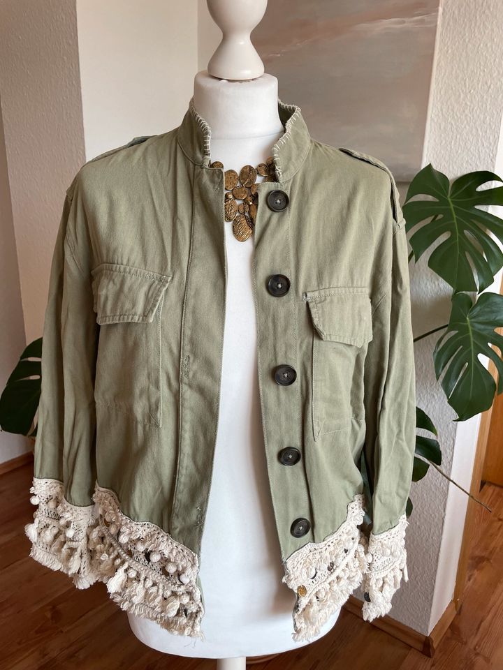 ♥️ ZARA Boho Jacke Baumwolle olivgrün Scandi Gr. S 36 in Bad Sooden-Allendorf