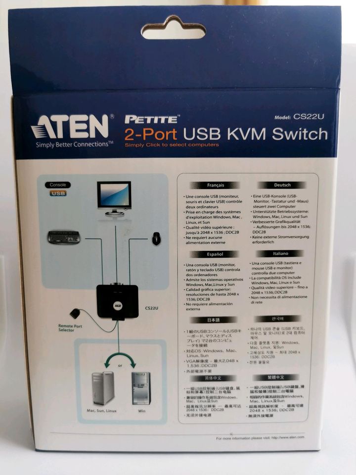 2-Port USB KVM Switch, Aten CS22U, OVP in Braunschweig