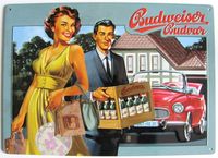 Budweiser Brauerei - Blechschild Frau&Mann mit Bierkiste # Sachsen - Eilenburg Vorschau