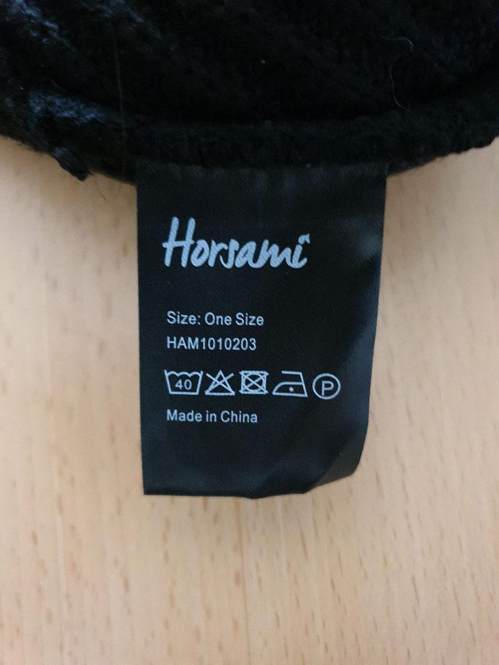 HORSAMI Strick Mütze schwarz sehr warm ONE SIZE + Schal gratis in Brieselang