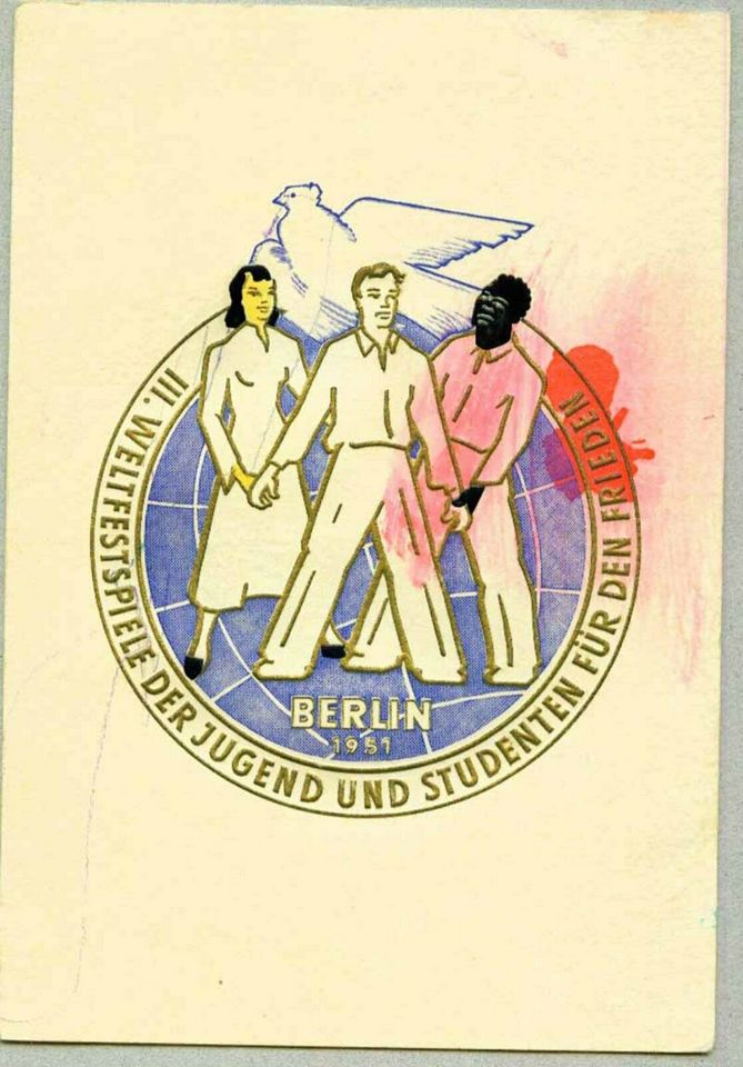 ALTE POSTKARTE 1951 III. WELTFESTSPIELE DER JUGEND M. BRIEFMARKEN in Berlin