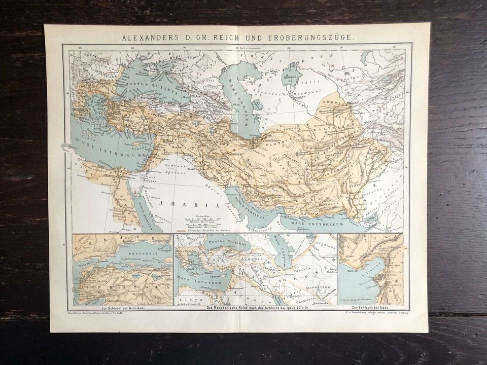 Alte Landkarte um 1895: Alexander d. Gr. Reich u Eroberungszüge in München