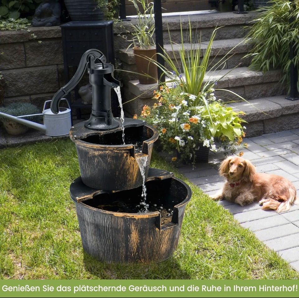 Dekobrunnen Gartenbrunnen Holz Brunnen Wasserpumpe Blumenkübel in Bebra