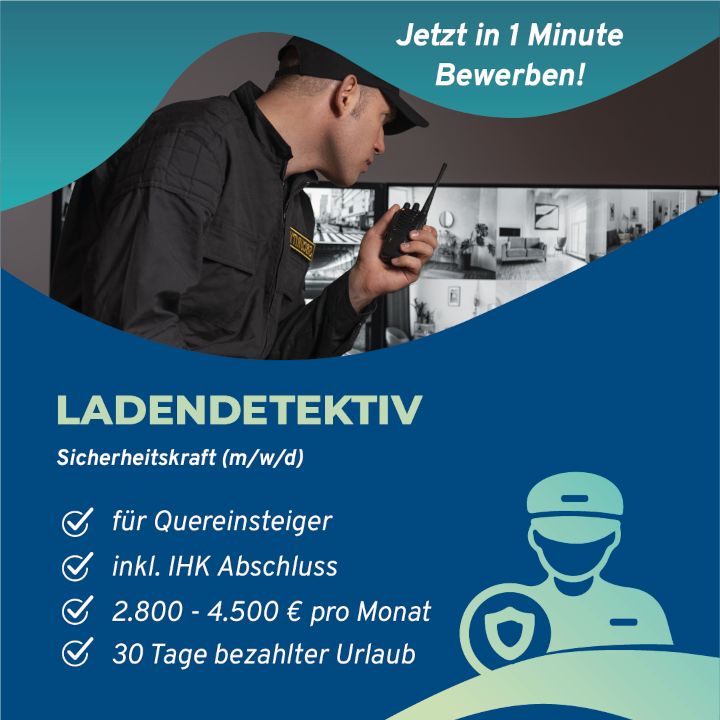 3.100€|QUEREINSTEIGER|LADENDETEKTIV (M/W/D) |Security|Job| §34a in Nürnberg (Mittelfr)