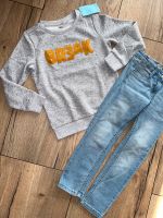 ALIVE cooles Sweatshirt grau gelb & schmale Jeans in 128 Thüringen - Aschenhausen Vorschau