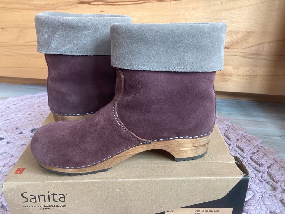 Sanita Wild Leder Charlotta Stiefel Aubergine Grau 41 Clogs neuw. in Bielefeld