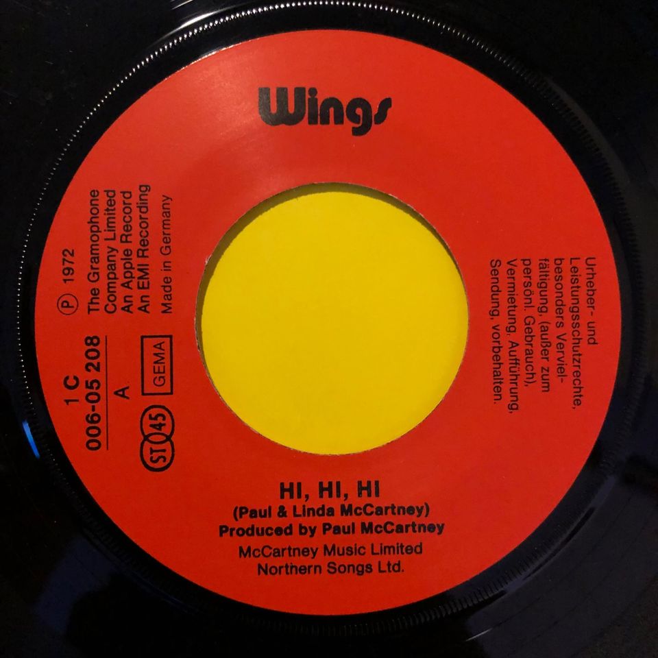 WINGS Paul Linda Mc Cartney Hi Hi Hi C MOON 7'' Single Vinyl 1972 in München
