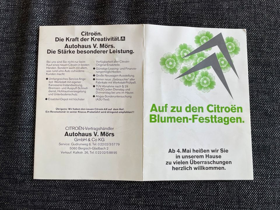 Citroën BX Werbung, Karte von 1987 in Bergisch Gladbach