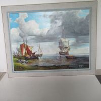 Öl Gemälde mit Segelschiffen m. Vintage Rahme~ signiert E.Haller Baden-Württemberg - Meißenheim Vorschau