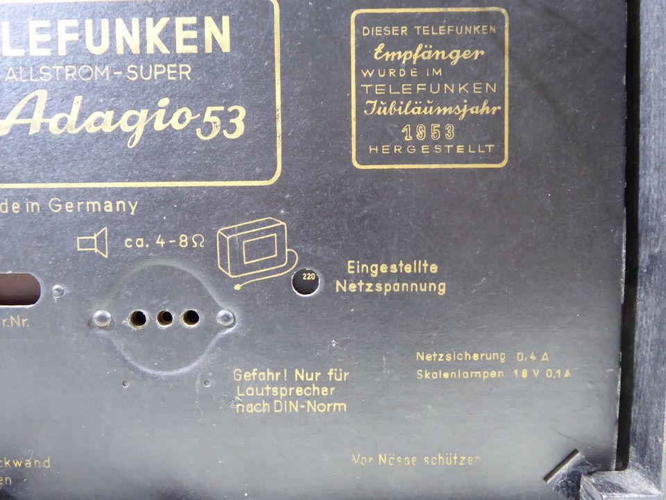 Telefunken Allstrom Super Adagio 53 Radio Röhrenradio in Wallersdorf