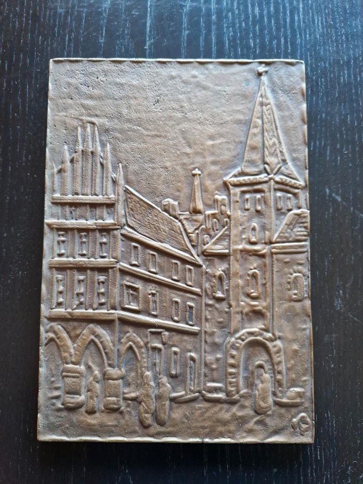 Bronze Bild  ?? Stadt Münster Stadthausturm Prinzipalmarkt in Centrum
