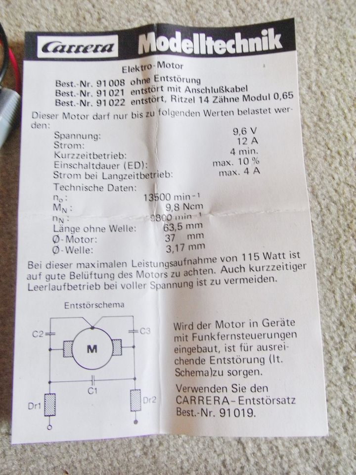 original CARRERA Elektromotor ,Carrera 91022 , entstört in Rickling