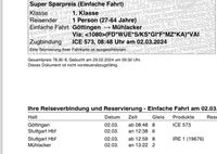Zugticket 1.Gö nach Mühlacker via KS, Ffm, Mannheim, Stuttgart Niedersachsen - Göttingen Vorschau